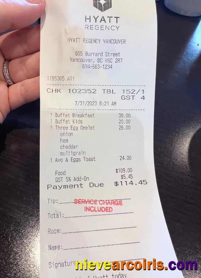 Hyatt regency payment receipt